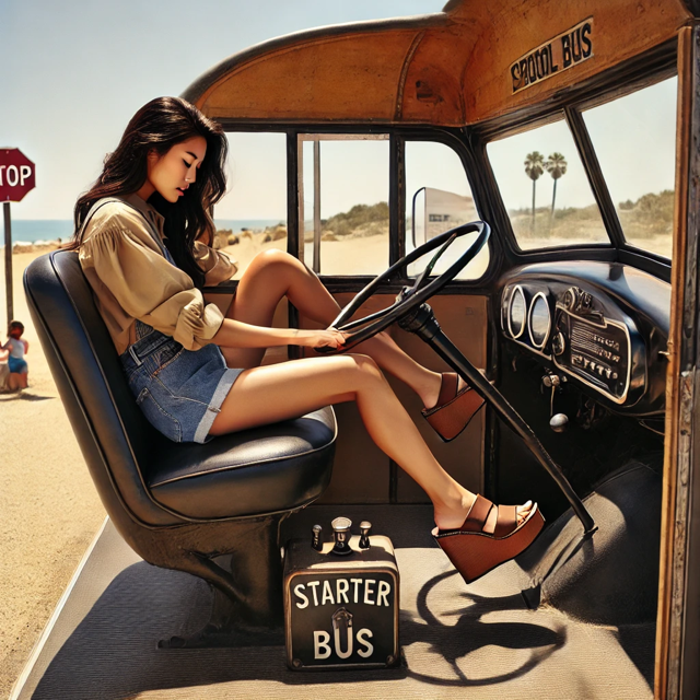 Lilia Stalled in her School Bus at the Beach.png